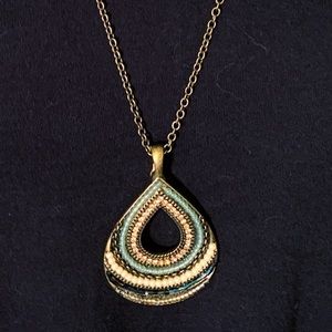 Reversible Bronze and Beaded Long Statement Necklace